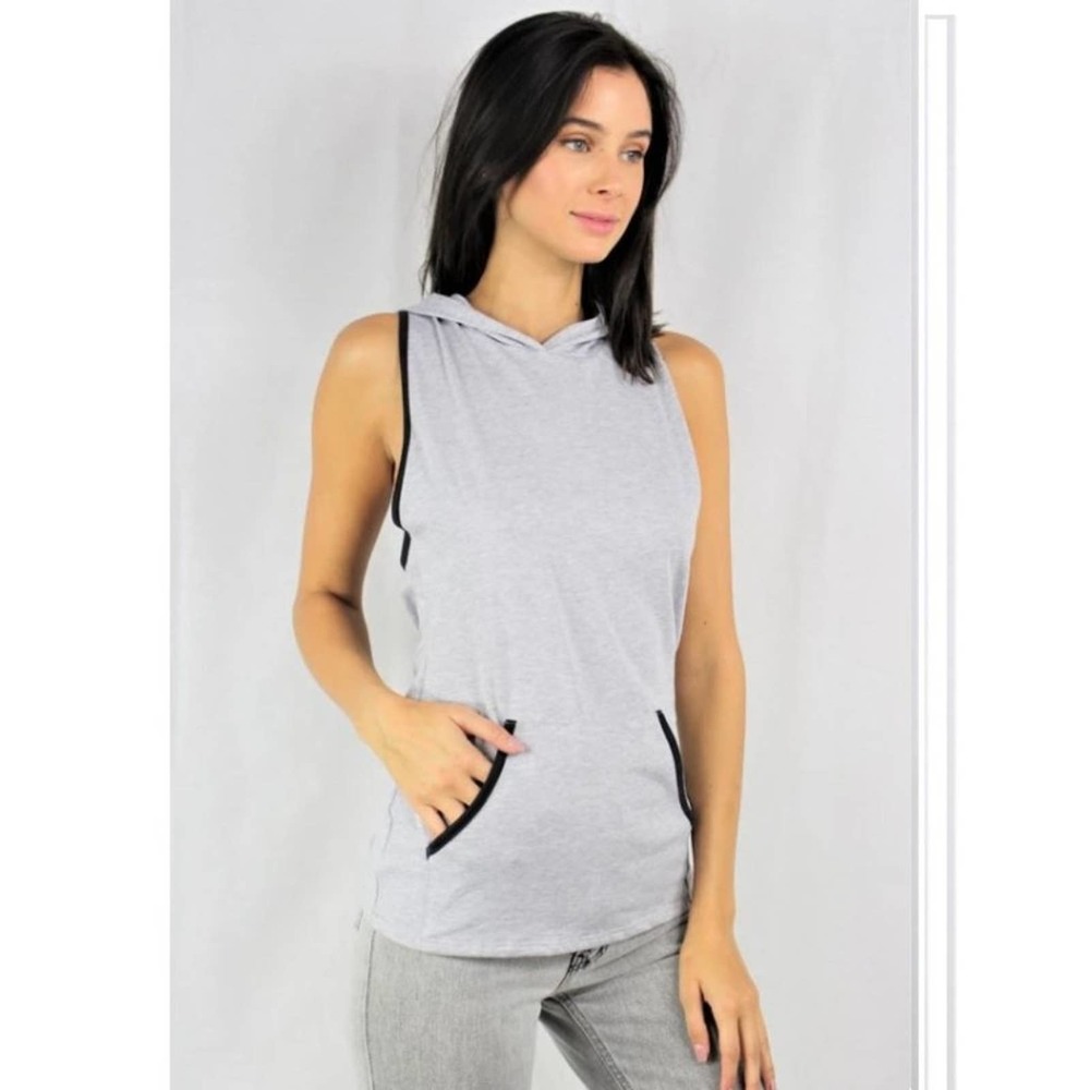 Women's Crisscross-Back Sleeveless Hoodie - Gray